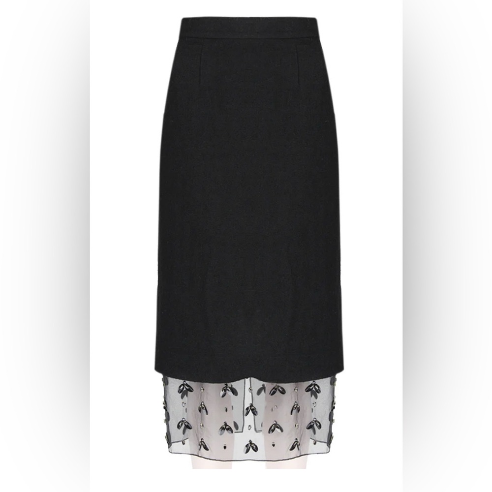 Mother of Pearl Black Pencil Skirt with Embellished Hem Line
